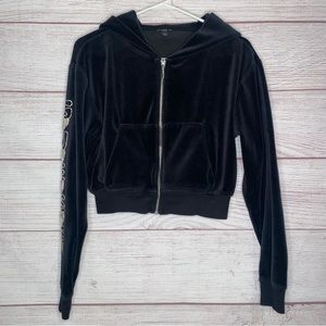 Guess Women’s black velvet zip up hoodie jacket vintage y2k